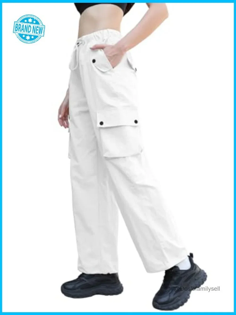 Y2K Cargo Parachute Pants Baggy Waterproof Rave Streetwear with Pockets